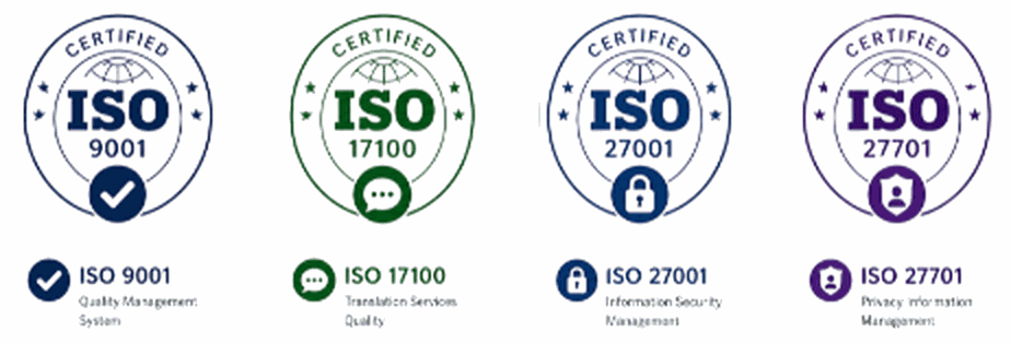 ISO 9001, ISO 17100, ISO 27001 i ISO 27701 certifikati